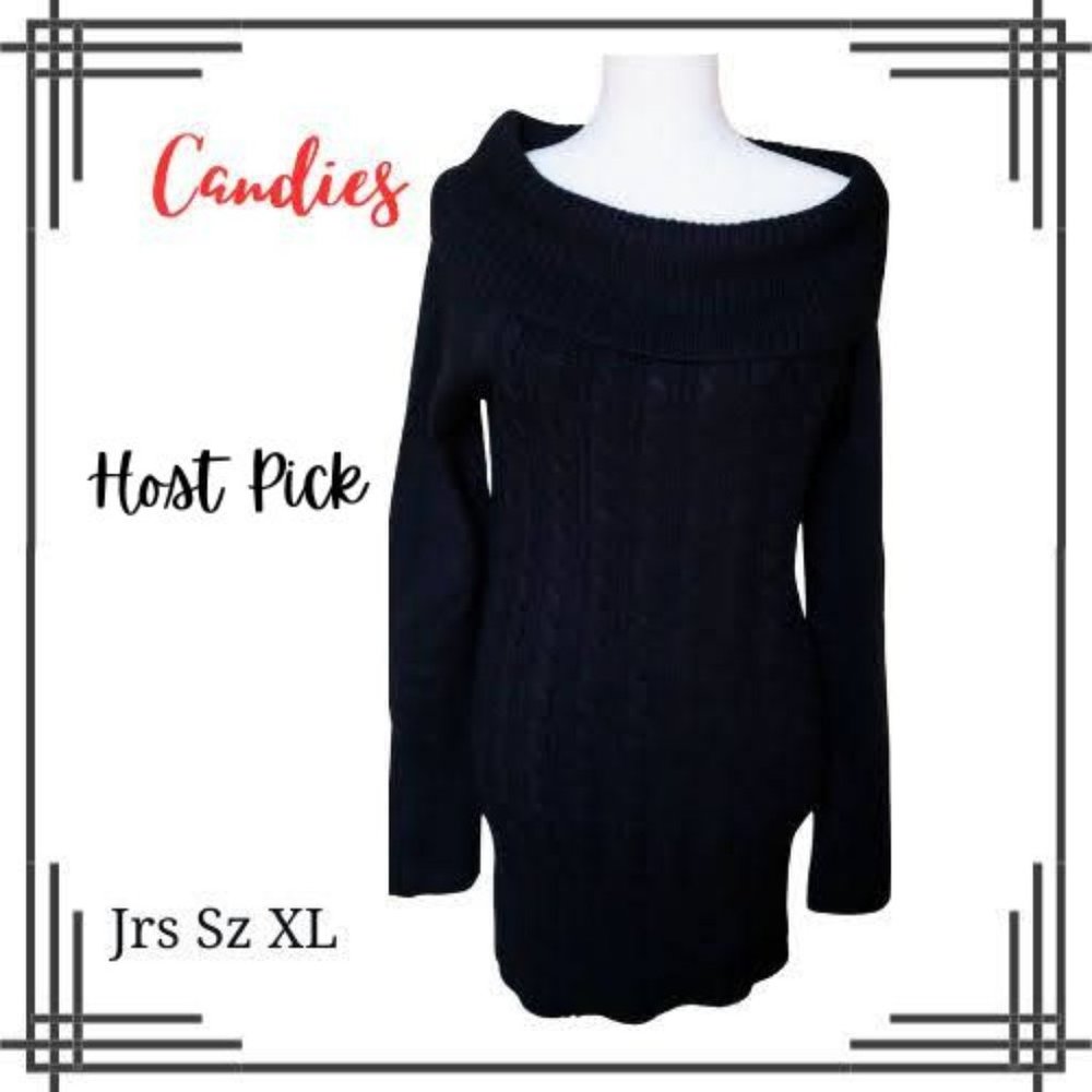 Candie’s Off Shoulder Shawl Neck Black Cable Knit Sweater Dress SZ Jr's XL